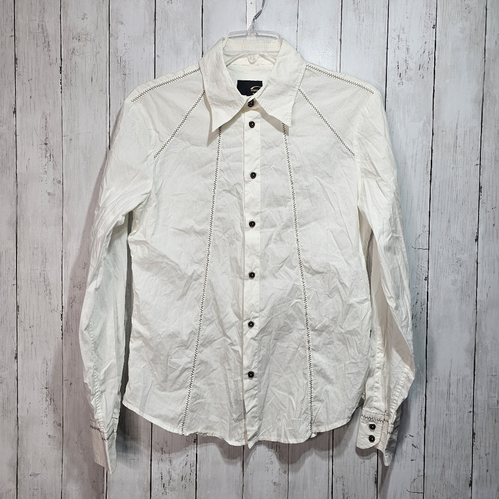 JUST CAVALLI Men's White Cotton Button Up Shirt Embroidered Size 42 US, 52 EU.